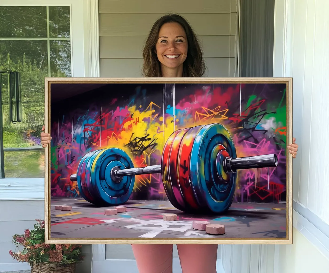Abstract Graffiti Barbell Canvas Wall Art – Urban Fitness Meets Bold Street Art Print - Gym Wall Art Print