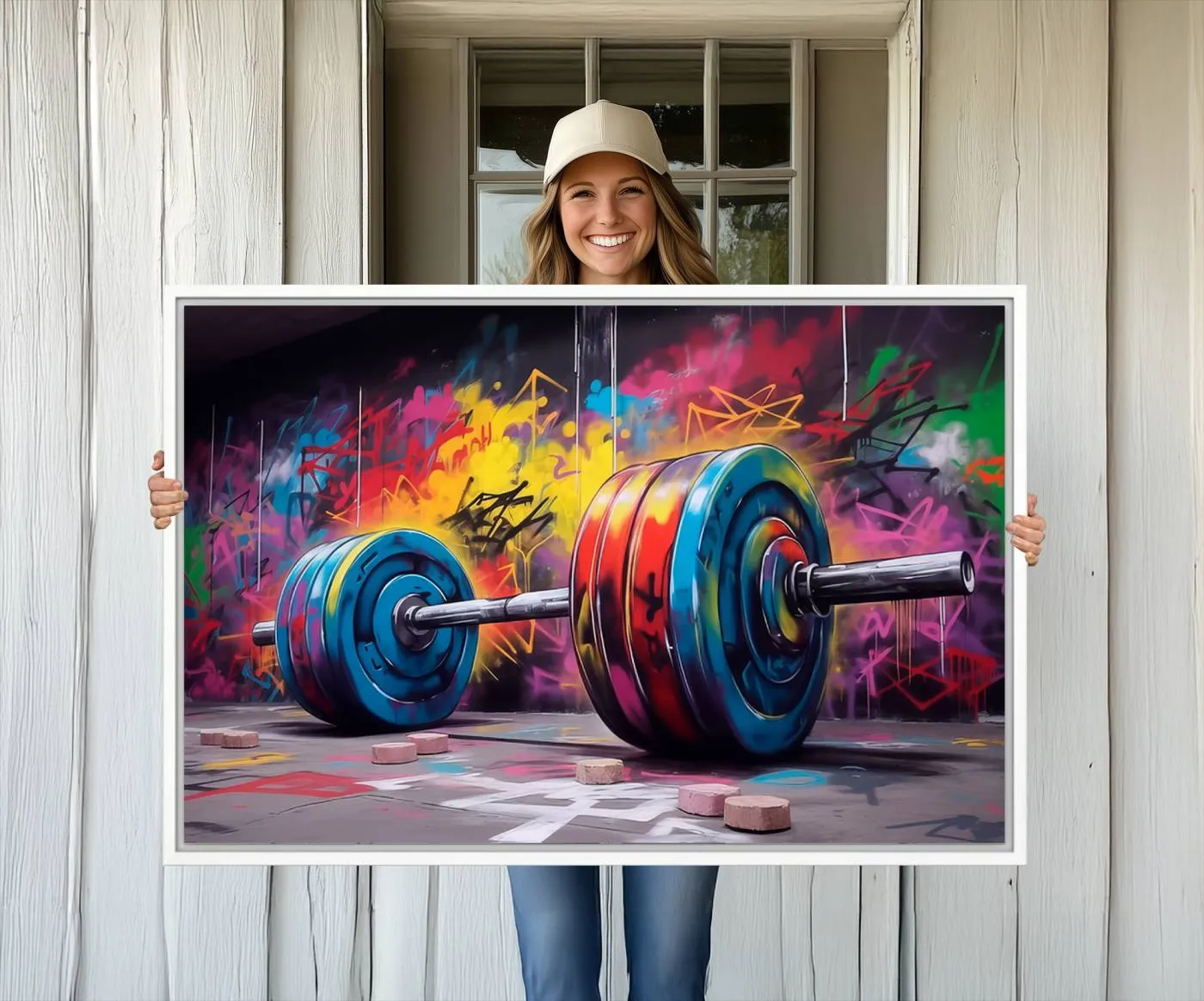 Abstract Graffiti Barbell Canvas Wall Art – Urban Fitness Meets Bold Street Art Print - Gym Wall Art Print