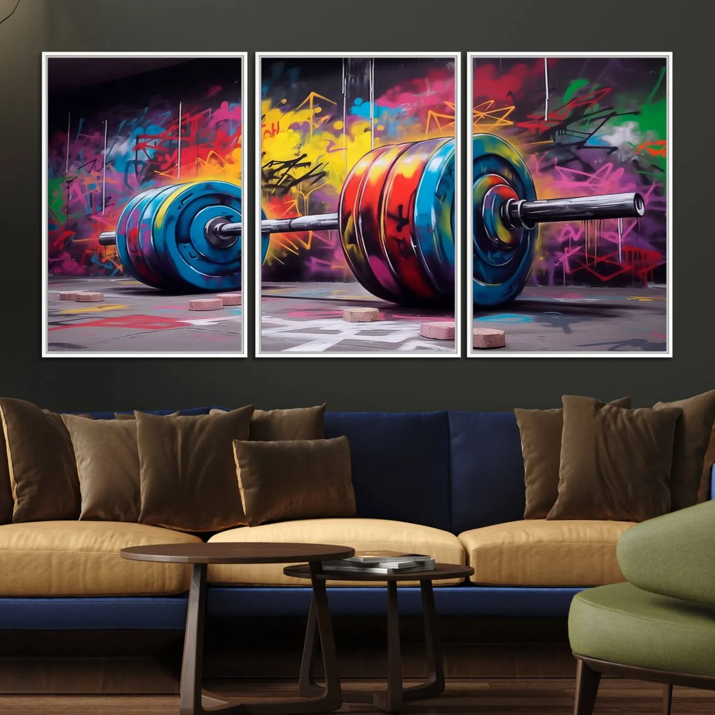 Abstract Graffiti Barbell Canvas Wall Art – Urban Fitness Meets Bold Street Art Print - Gym Wall Art Print