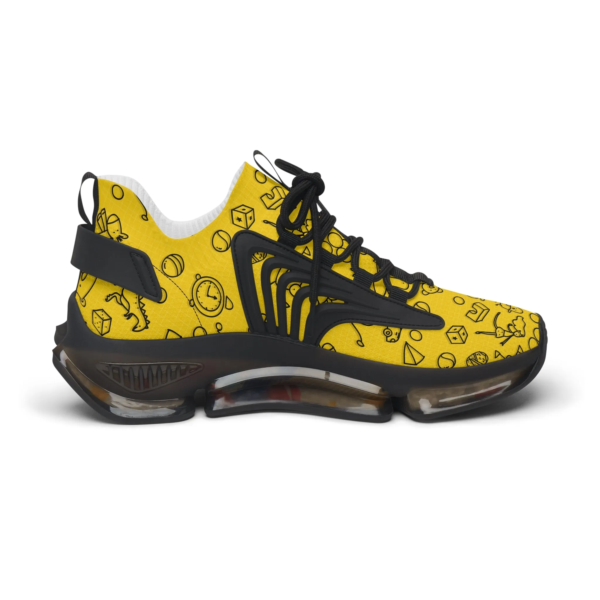 Bright Yellow Women's Mesh Sneakers with Fun Print