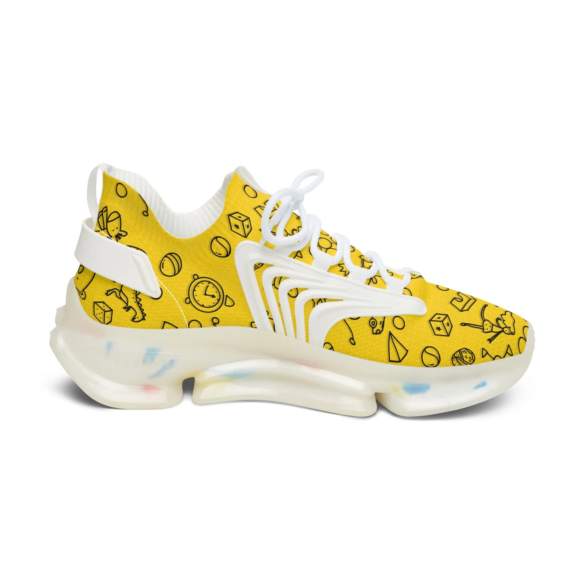 Bright Yellow Women's Mesh Sneakers with Fun Print