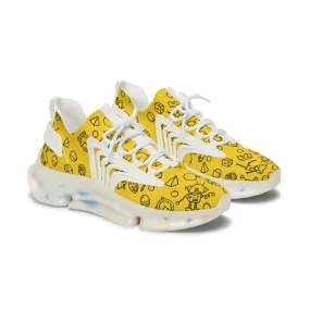 Bright Yellow Women's Mesh Sneakers with Fun Print