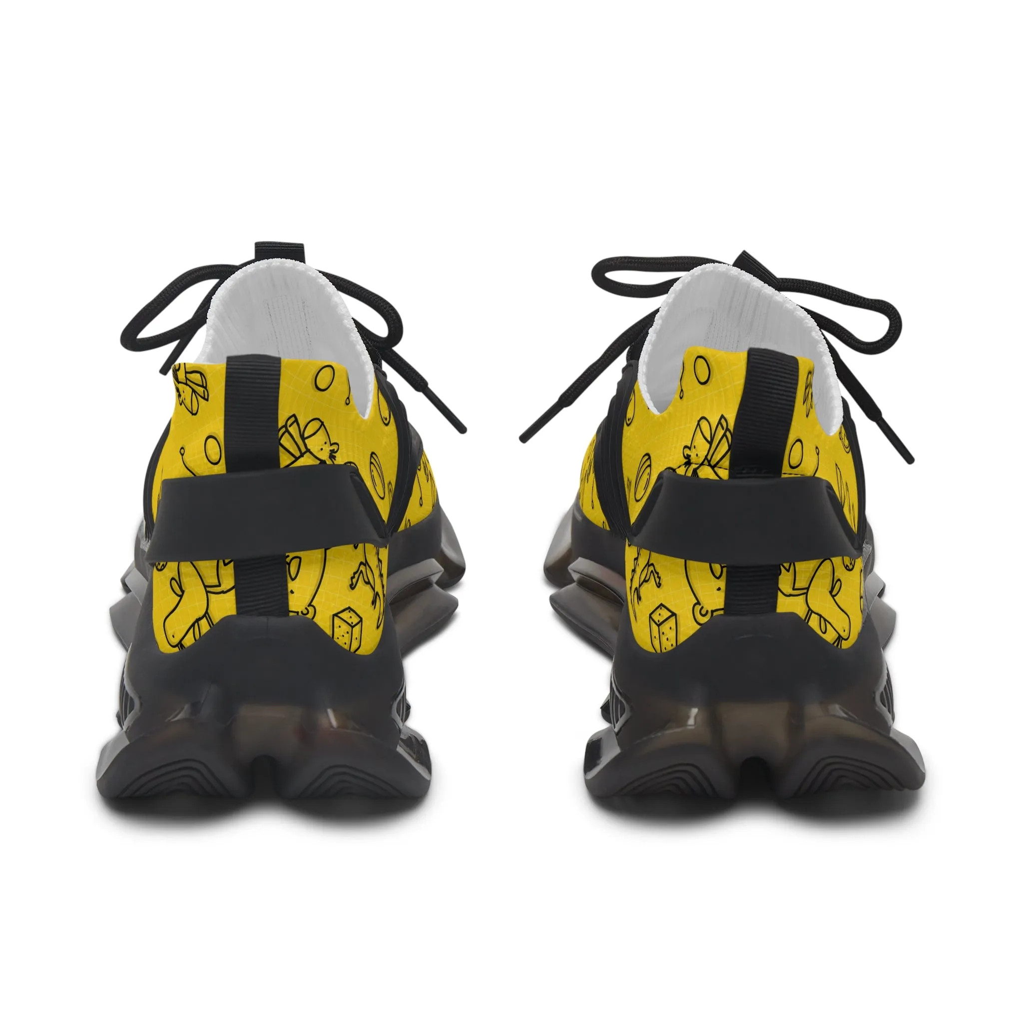 Bright Yellow Women's Mesh Sneakers with Fun Print
