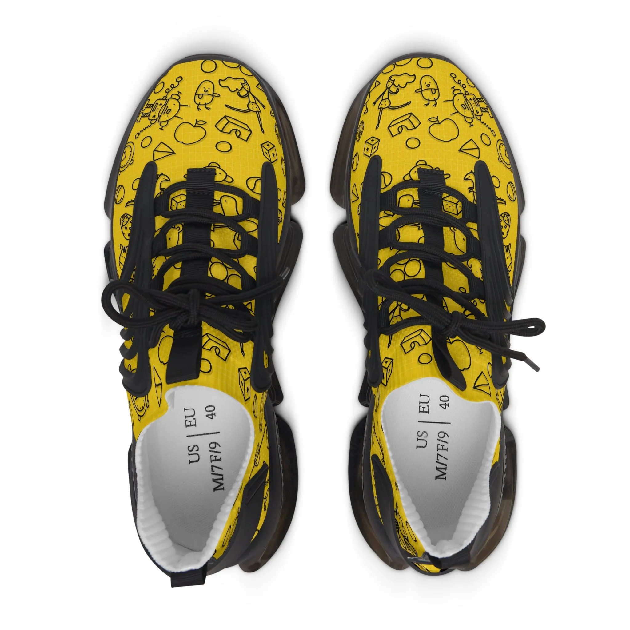 Bright Yellow Women's Mesh Sneakers with Fun Print