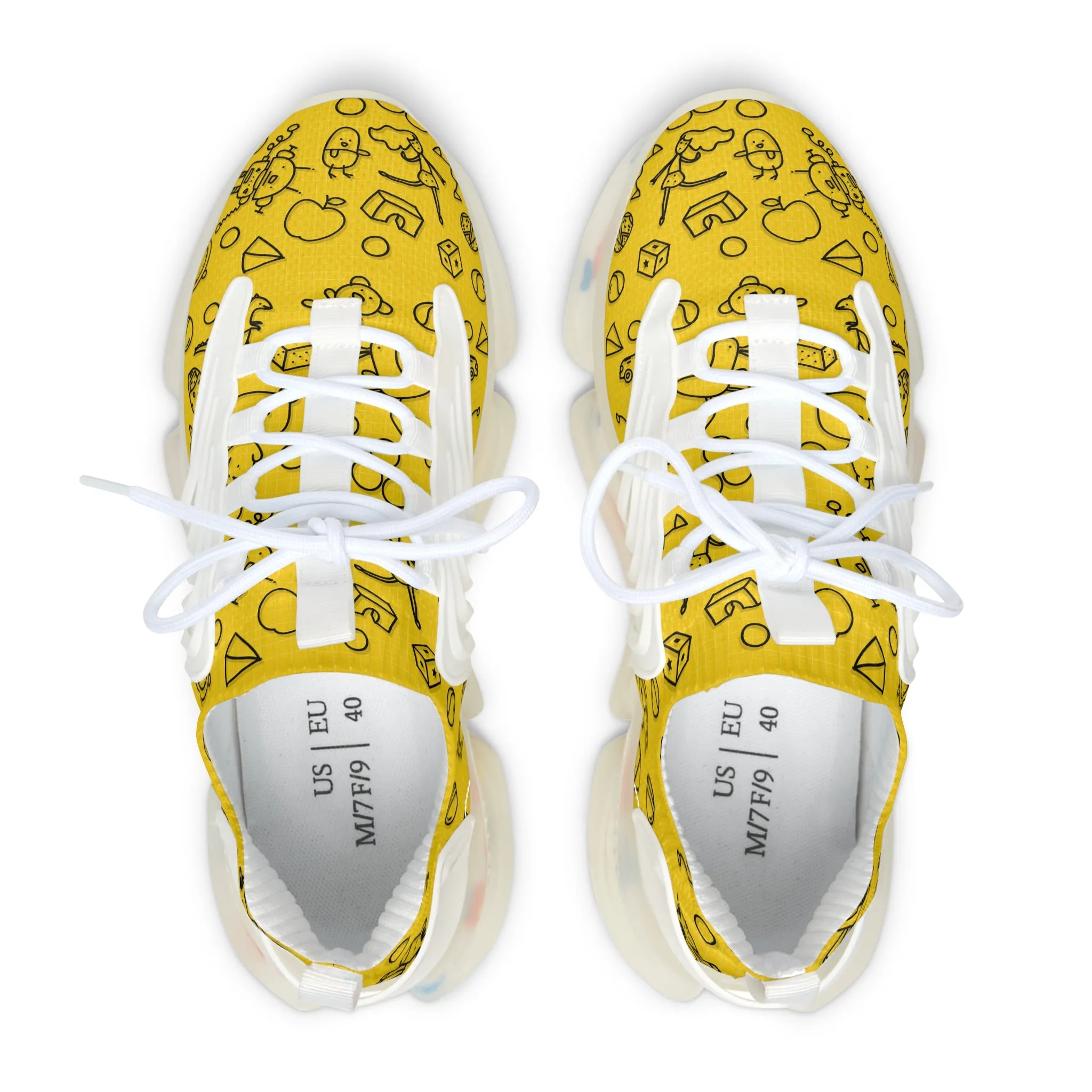 Bright Yellow Women's Mesh Sneakers with Fun Print