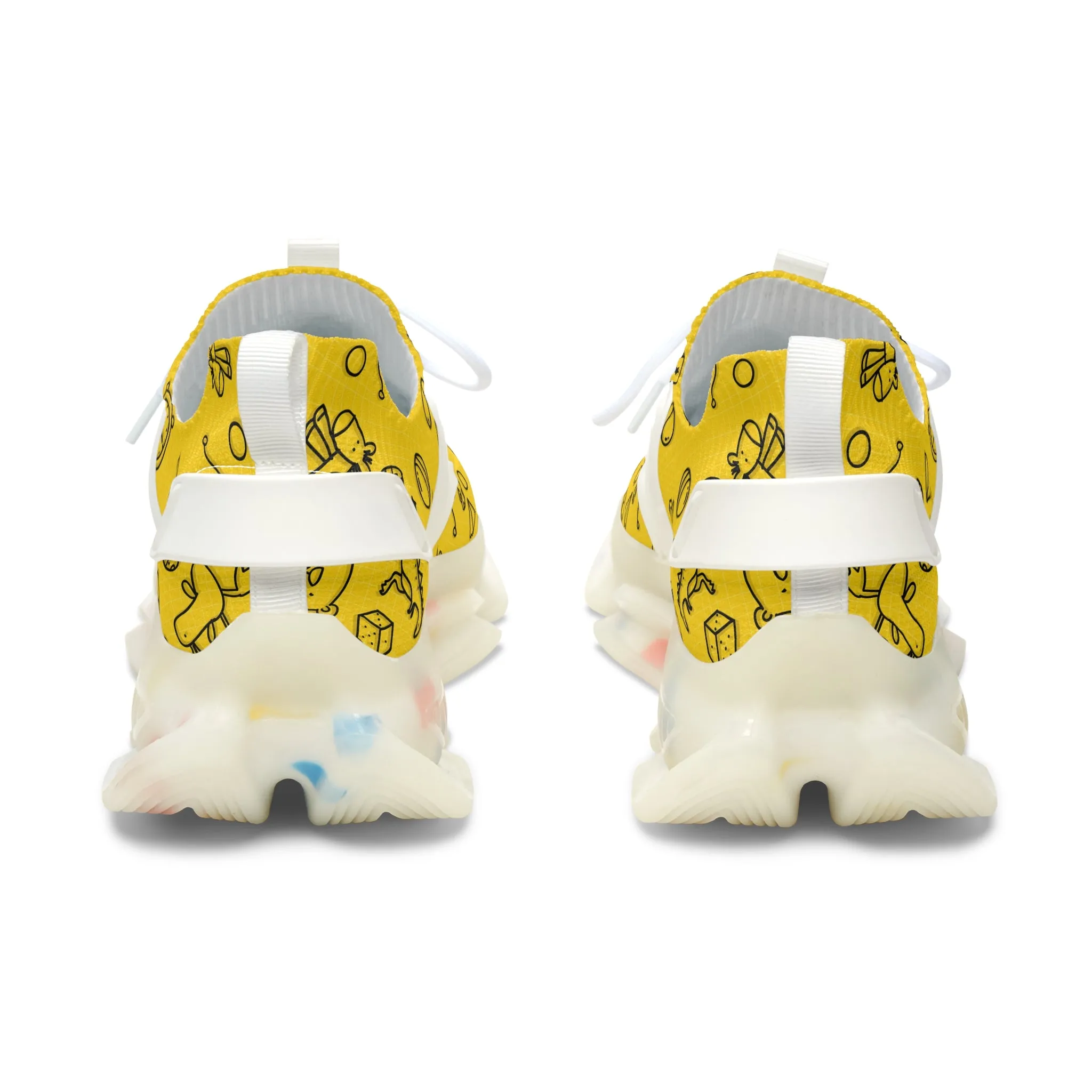 Bright Yellow Women's Mesh Sneakers with Fun Print