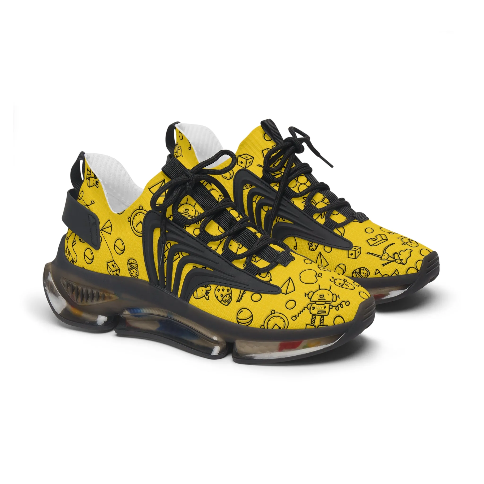 Bright Yellow Women's Mesh Sneakers with Fun Print
