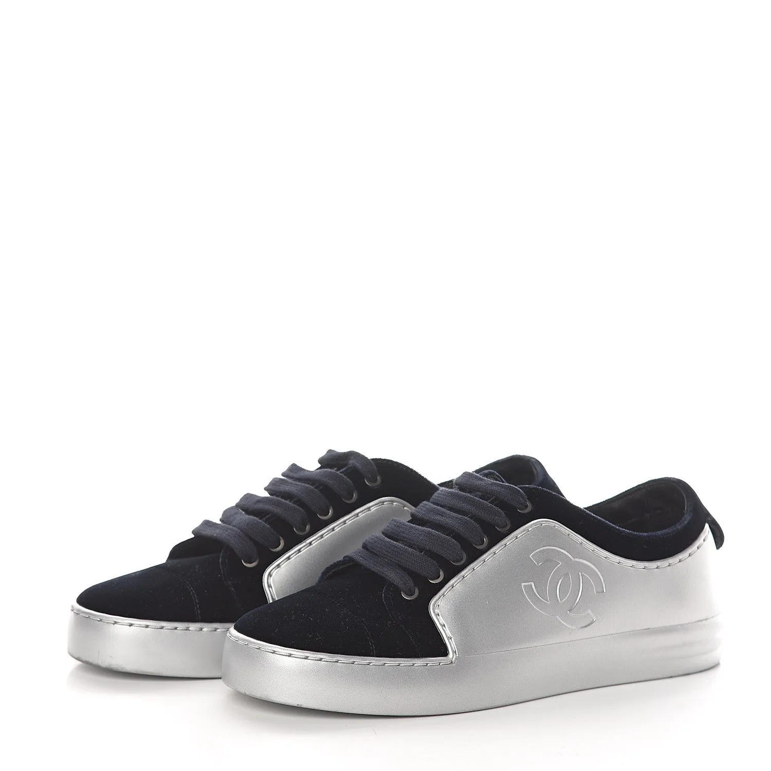 CHANEL METALLIC CALFSKIN VELVET CC SNEAKERS