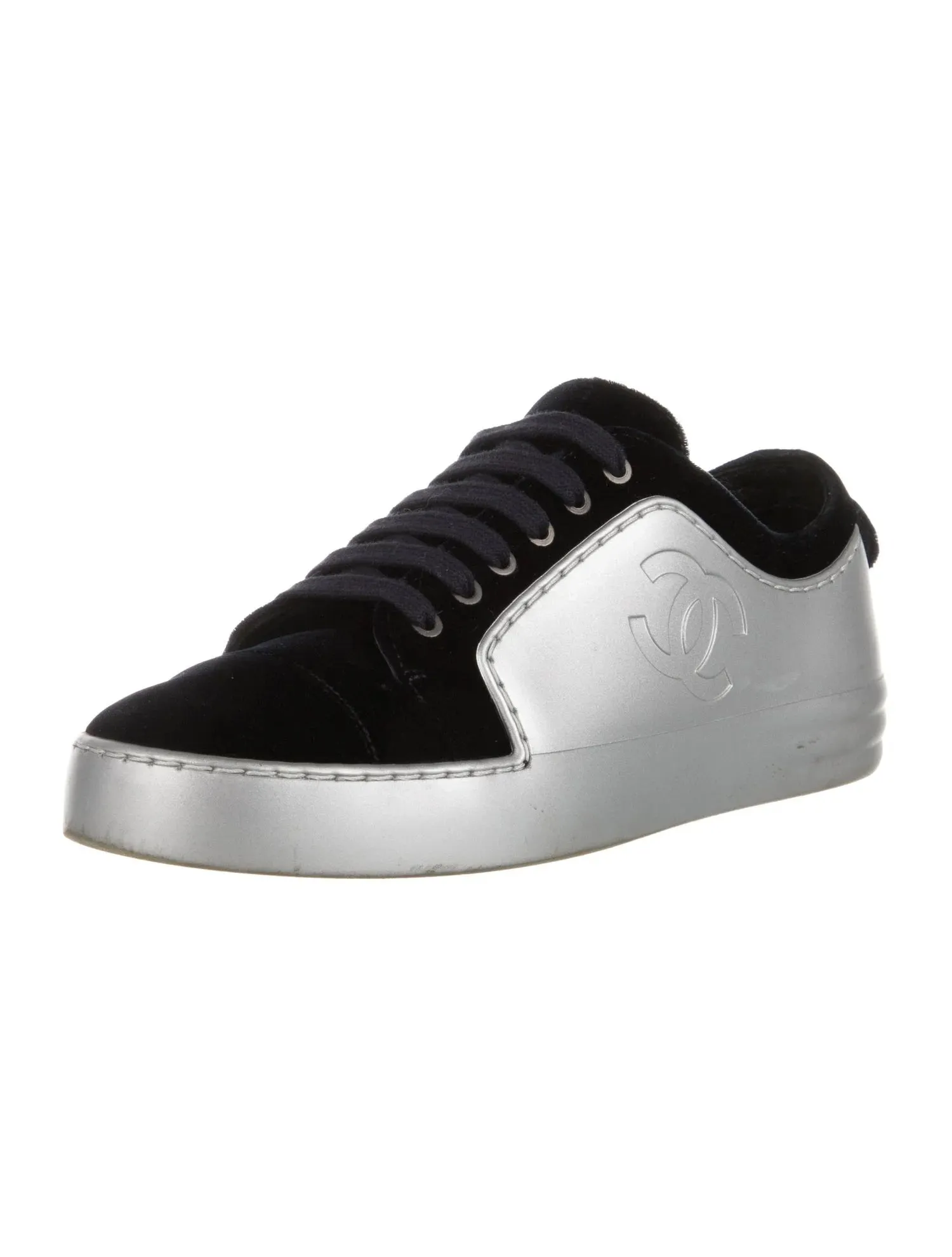 CHANEL METALLIC CALFSKIN VELVET CC SNEAKERS