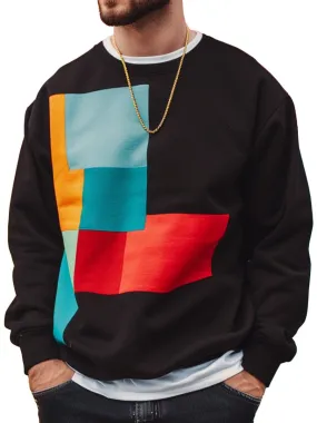 Colorful Geometric Contrast Print Loose Crew Neck Sweatshirt