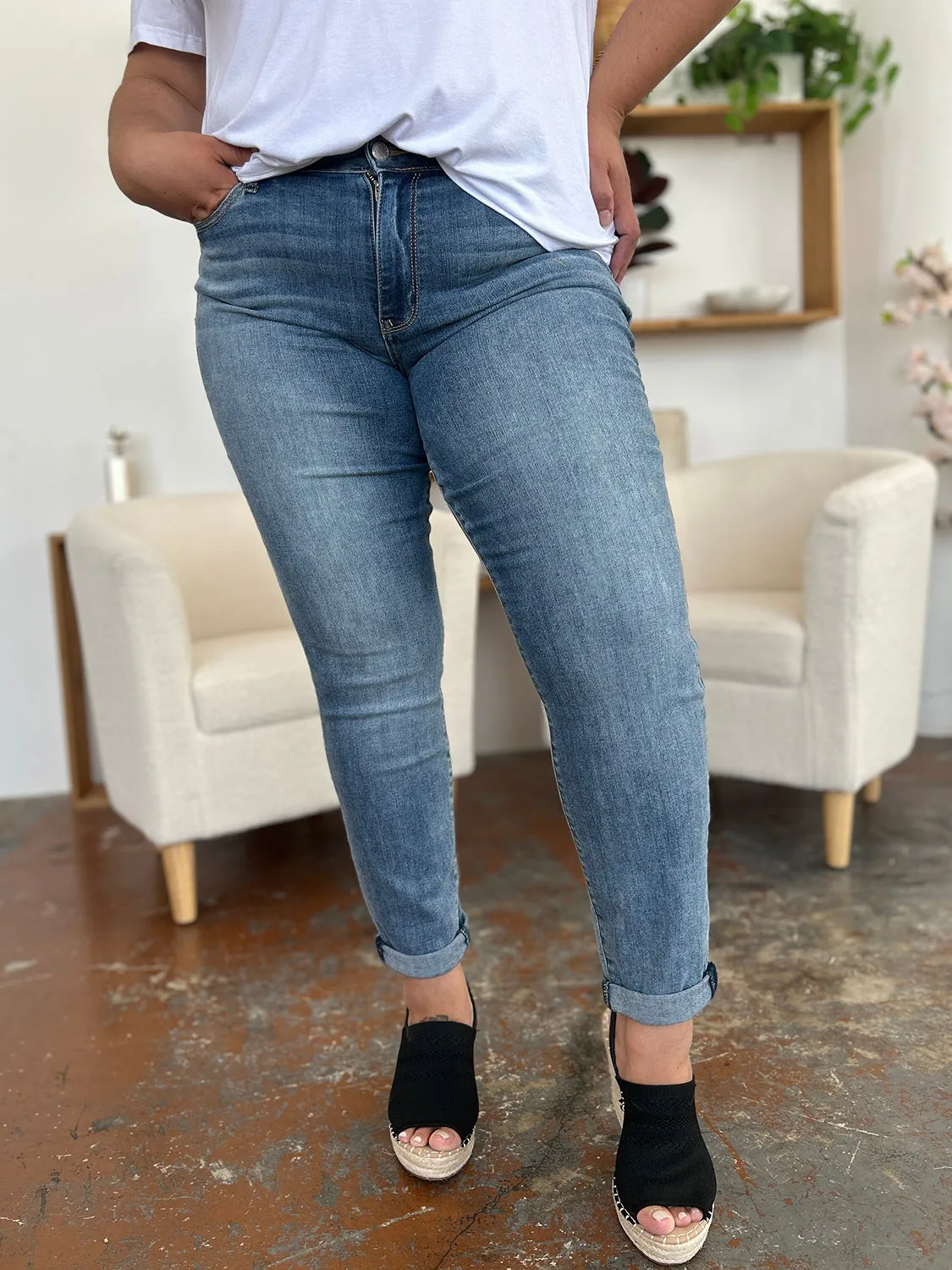 Cuffed Hem Slim Jeans