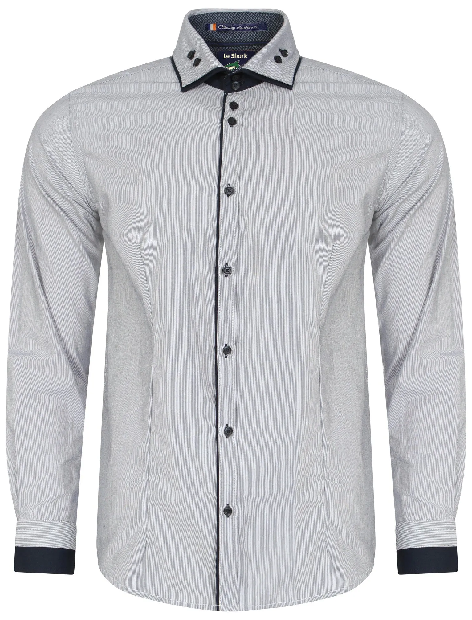 Deniro 2 Hairline Stripe Shirt in Navy - Le Shark