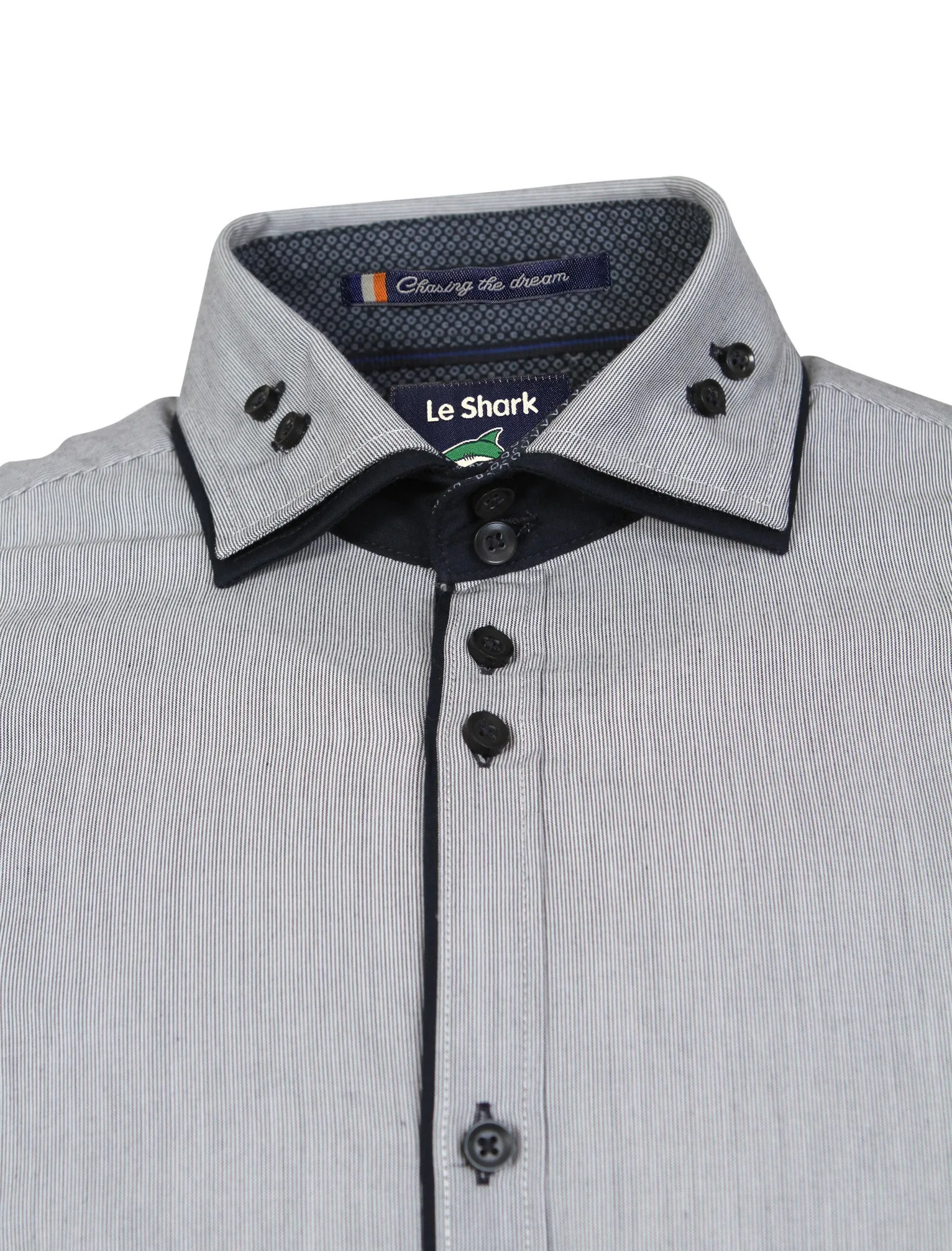 Deniro 2 Hairline Stripe Shirt in Navy - Le Shark