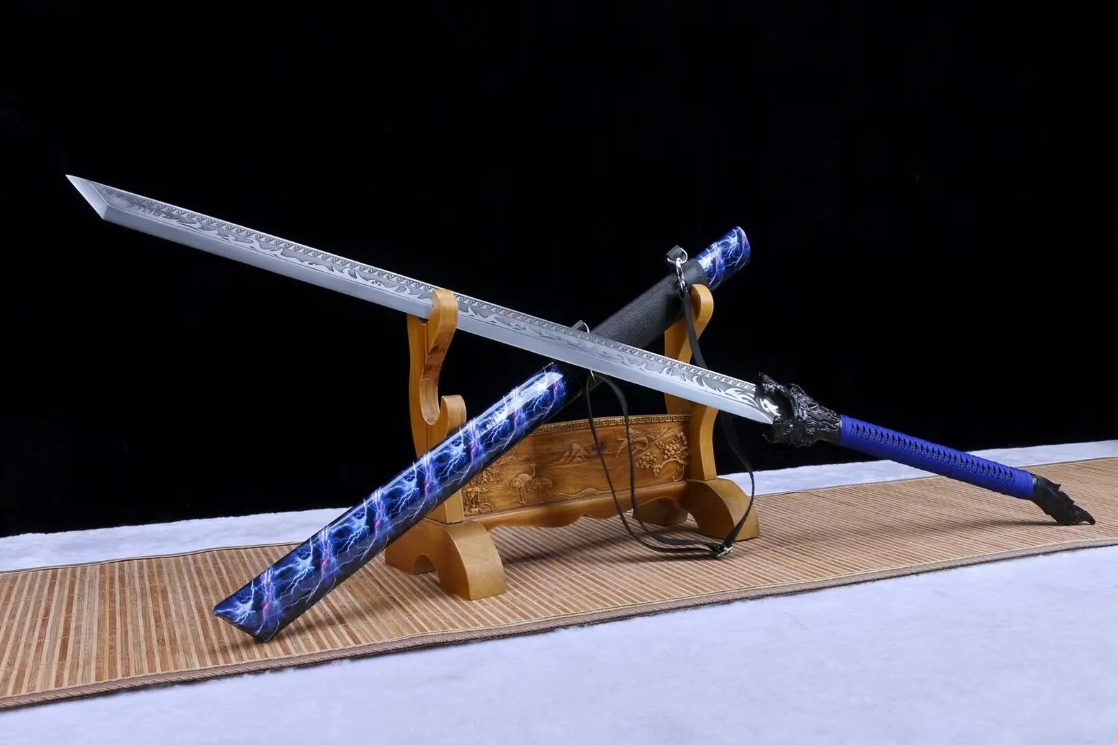 Handmade High Carbon steel Chinese Sword With Blue Sheath#1354