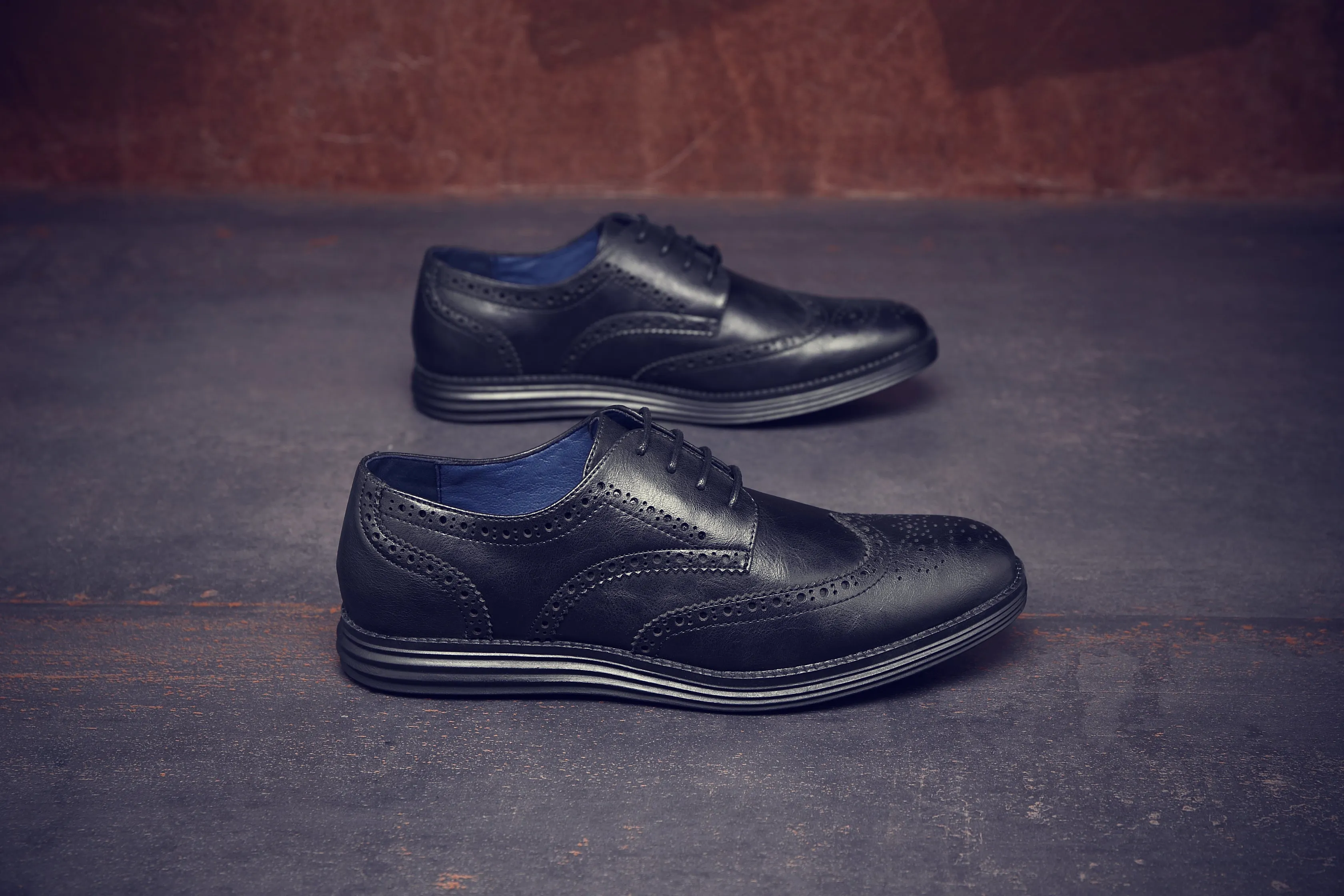 Mens Casual Shoes Leather Smart Business Work Office Lace-up Dress Shoes G2417 BLACK