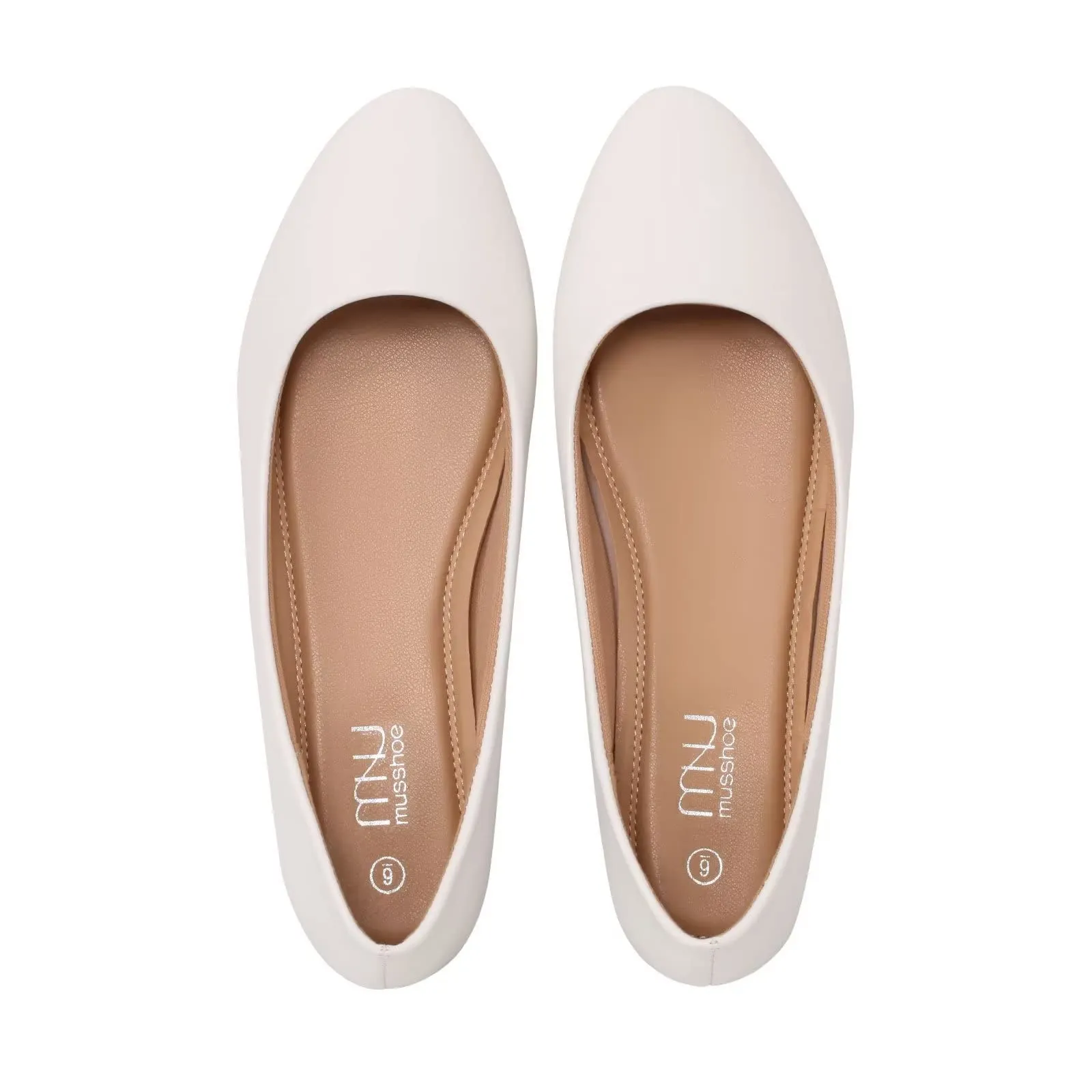 MUSSHOE Flats Shoes Women Pointed Toe Basic Womens Flats,White PU 10