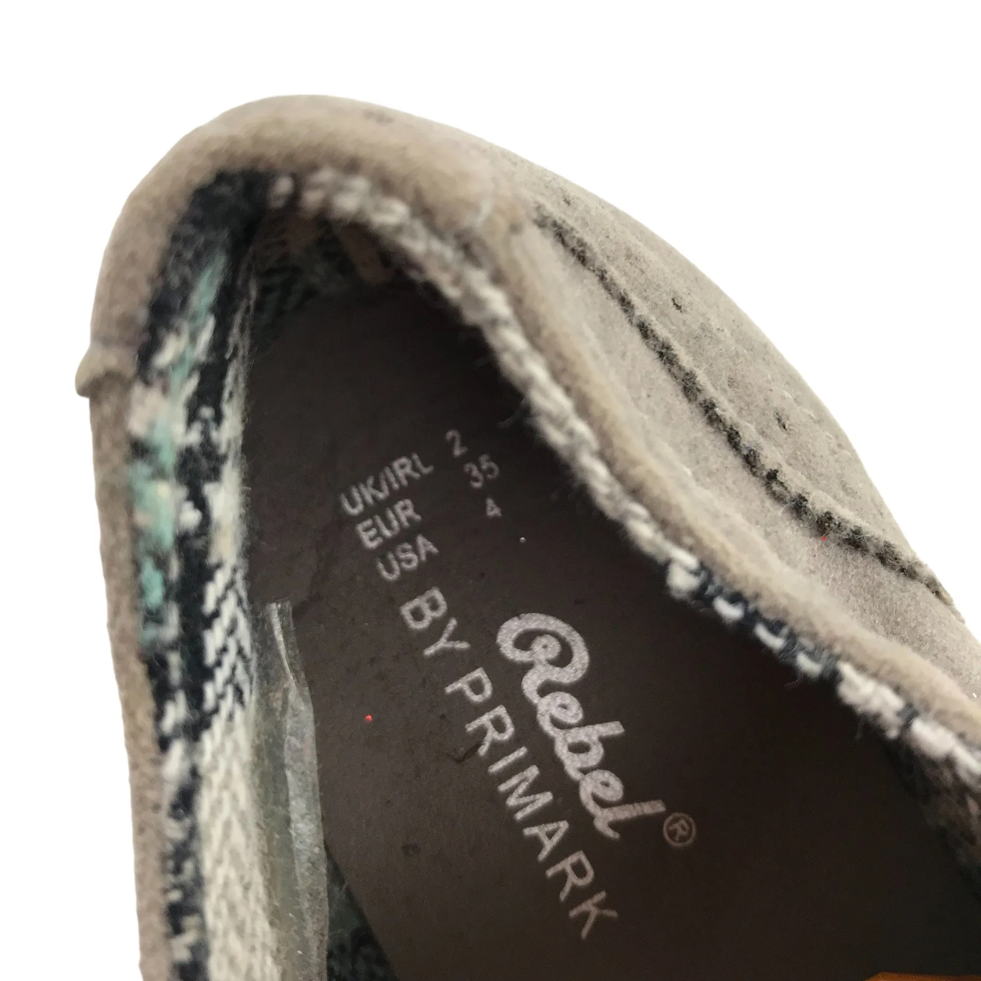 Primark Trainer Size 2 Grey Brogue Style Stitch Pattern