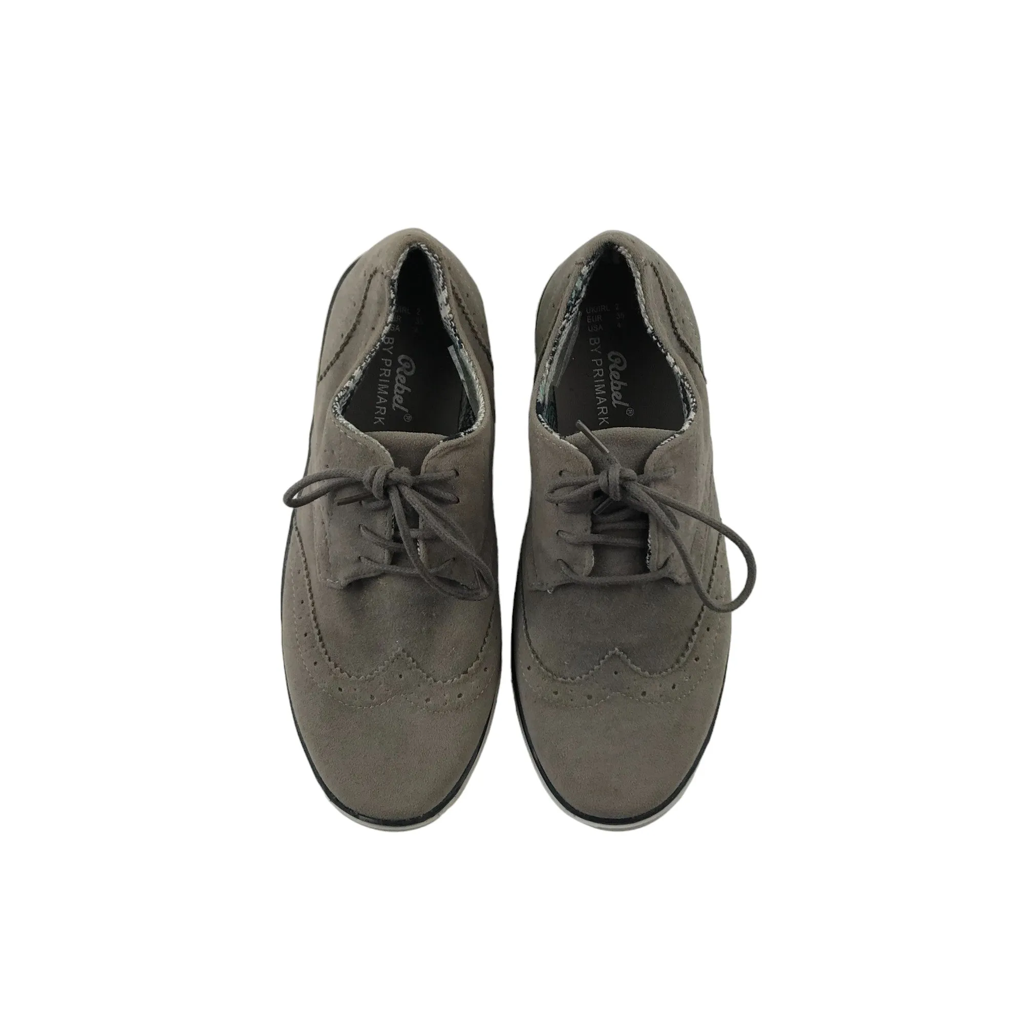 Primark Trainer Size 2 Grey Brogue Style Stitch Pattern
