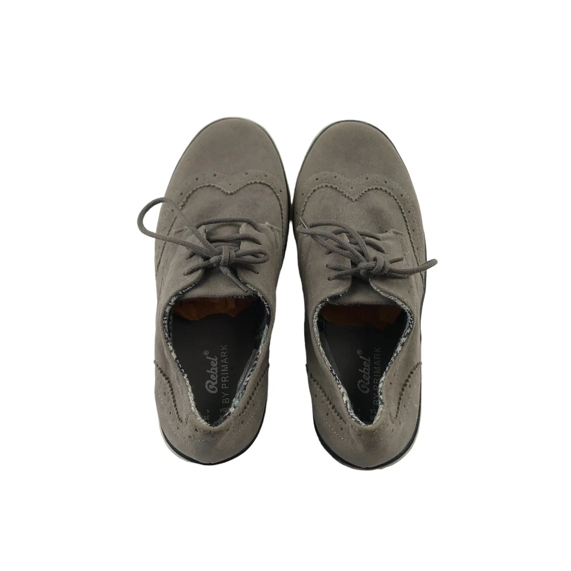 Primark Trainer Size 2 Grey Brogue Style Stitch Pattern
