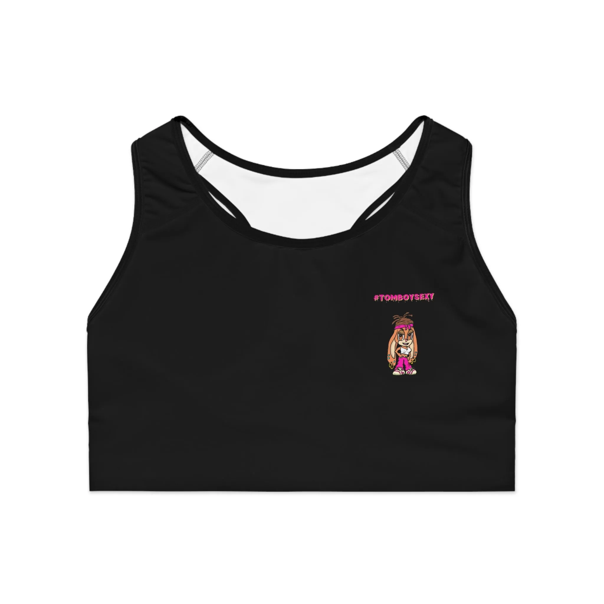 Trendy Black Sports Bra with Fun Design for Active Lifestyle
