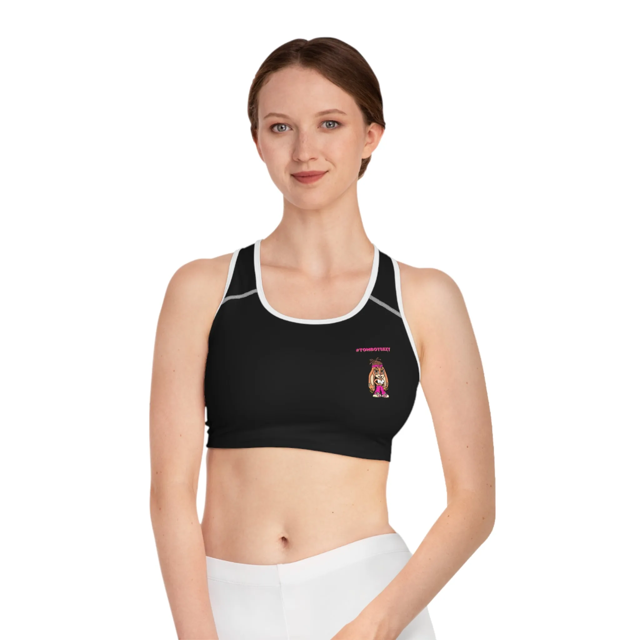 Trendy Black Sports Bra with Fun Design for Active Lifestyle