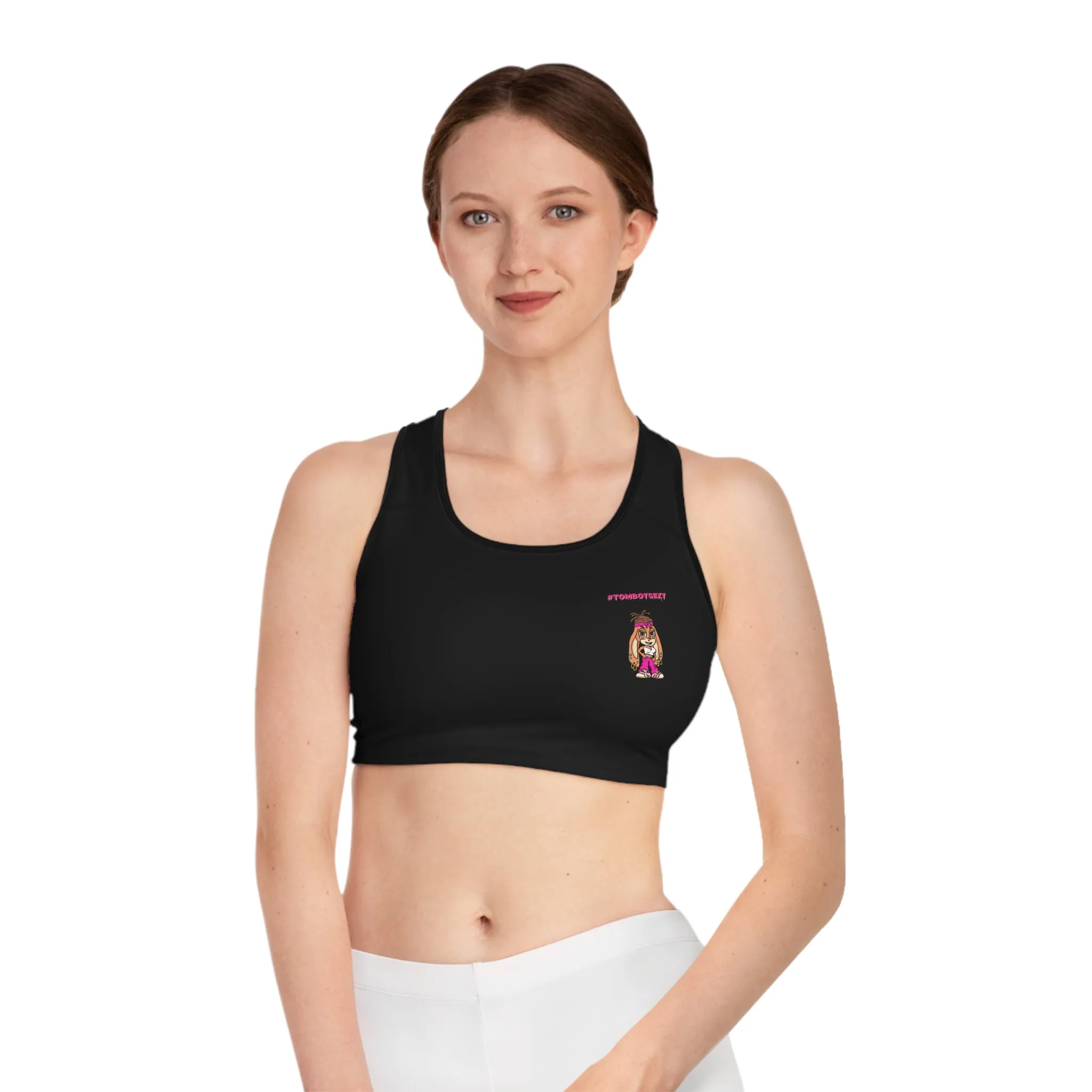 Trendy Black Sports Bra with Fun Design for Active Lifestyle